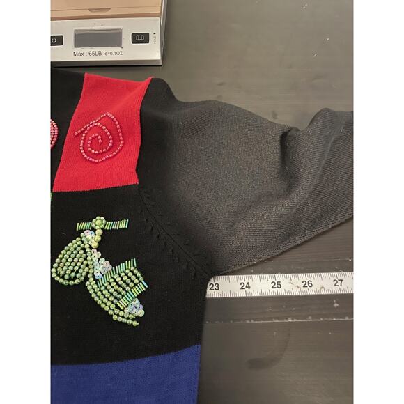Terazzo Sweater Womens Large Black Colorblock Beaded Kokopelli Cardigan Artsy - Picture 7 of 9